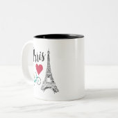 Tasse 2 Couleurs Illustration d'amour de la Tour Eiffel (Devant gauche)