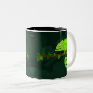 Tasse 2 Couleurs Illustration de caméléon vert mignon Reptile tropi