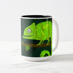 Tasse 2 Couleurs Illustration de caméléon vert mignon Reptile tropi
