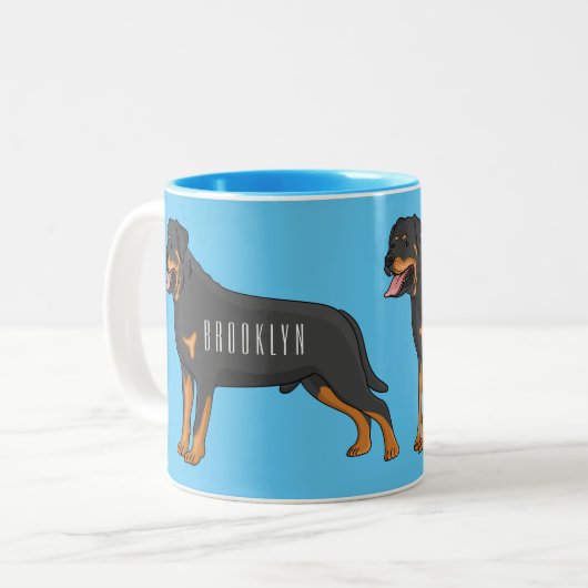 Tasse 2 Couleurs Illustration de chien Rottweiler (Devant gauche)