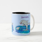 Tasse 2 Couleurs Illustration de dauphins heureux adorables (Devant droit)