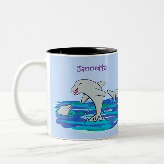 Tasse 2 Couleurs Illustration de dauphins heureux adorables (Gauche)