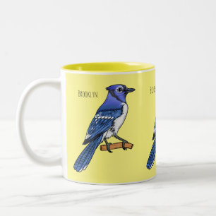 Tasse 2 Couleurs Illustration de dessin animé d'oiseau geai bleu