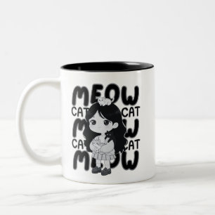 Tasse 2 Couleurs Illustration de fille chibi amateur de chat qui mi