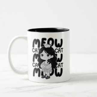Tasse 2 Couleurs Illustration de fille chibi amateur de chat qui mi