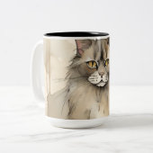 Tasse 2 Couleurs Illustration de l'aquarelle du Maine Coon (Devant gauche)