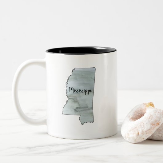 Tasse 2 Couleurs Illustration de l'État du Mississippi (Avec donut)