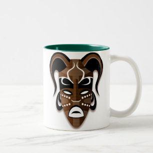 TASSE 2 COULEURS ILLUSTRATION DE MASQUE TRIBAL STYLISÉ