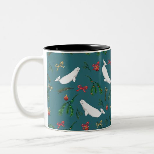 Tasse 2 Couleurs Illustration de Noël de la baleine béluga (Gauche)