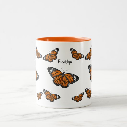 Tasse 2 Couleurs Illustration de papillon monarque (Centre)