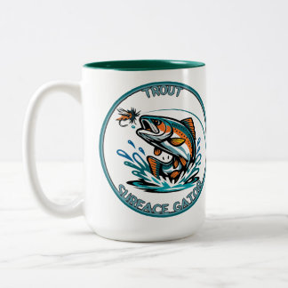 Tasse 2 Couleurs Illustration de pêche à la mouche logo Truite Surf