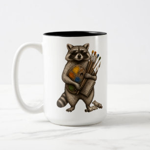Tasse 2 Couleurs Illustration de Raton Laveur Peintre Cool