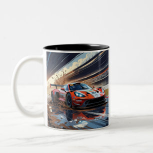 Tasse 2 Couleurs Illustration de voiture de course dynamique avec é