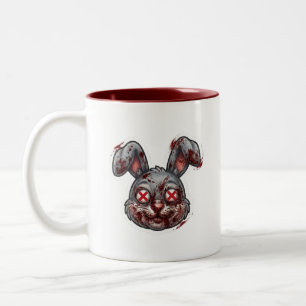 Tasse 2 Couleurs Illustration d'Halloween de lapin zombie sanglant 