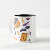 Tasse 2 Couleurs Illustration d'Halloween mignonne avec citrouille (Devant gauche)