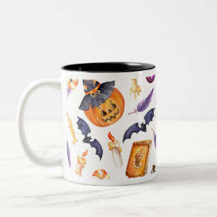 Tasse 2 Couleurs Illustration d'Halloween mignonne avec citrouille