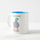 Tasse 2 Couleurs Illustration drôle de pigeon curieux (Devant gauche)