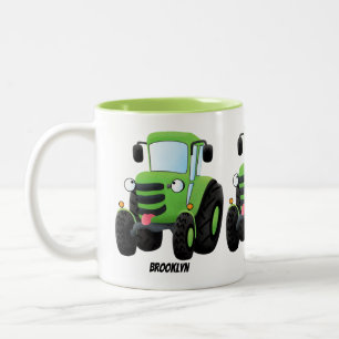 Tasse 2 Couleurs Illustration du joli joyeux tracteur agricole vert