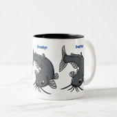 Tasse 2 Couleurs Illustration du poisson-chat mignon (Devant droit)