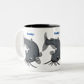 Tasse 2 Couleurs Illustration du poisson-chat mignon (Devant gauche)