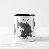 Tasse 2 Couleurs Illustration du poisson-chat mignon (Centre)