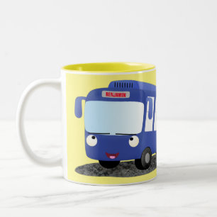 Tasse 2 Couleurs Illustration d'un bus moderne bleu mignon