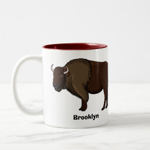 Tasse 2 Couleurs Illustration joyeuse de bison d'Amérique