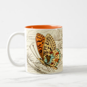 Tasse 2 Couleurs Illustration papillon vintage, orange et beige