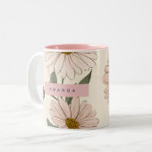 Tasse 2 Couleurs Illustration personnalisée de marguerite rose déli (Devant gauche)