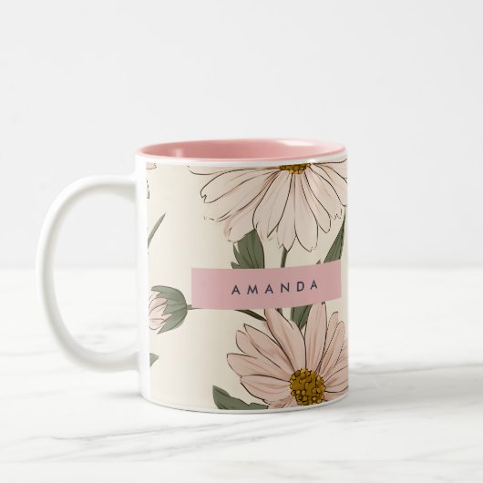 Tasse 2 Couleurs Illustration personnalisée de marguerite rose déli (Gauche)