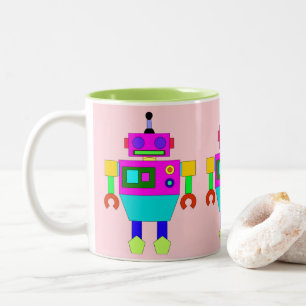 TASSE 2 COULEURS ILLUSTRATION ROSE ET ROBOT BLEU MODERNE ET COLORÉ