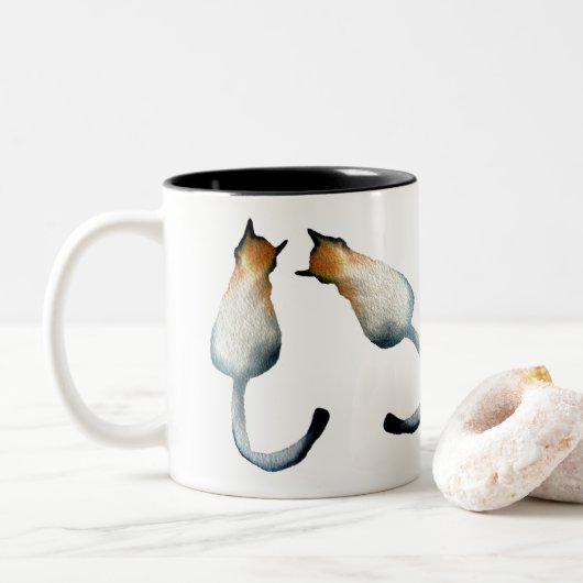 Tasse 2 Couleurs Illustration Tabby noir et brun (Avec donut)