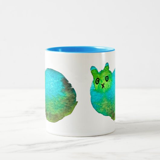 Tasse 2 Couleurs Image d'art de chat bleu gras mou (Centre)