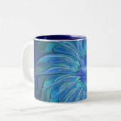 Tasse 2 Couleurs Imaginaire Fleur Bleue Motif, Art Fractal Abstrait (Devant gauche)