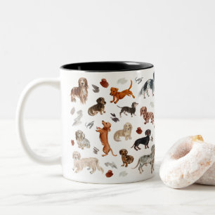 Tasse 2 Couleurs Impression aquarelle de chien DACHSHUND DALLIANCE
