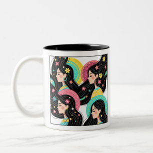 Tasse 2 Couleurs Impression d'art d'illustration de femmes bohèmes
