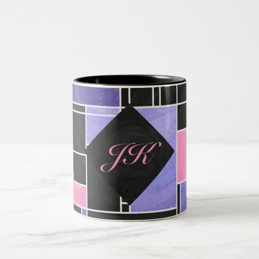 Tasse 2 Couleurs Impression noire violet mondriaque (Centre)