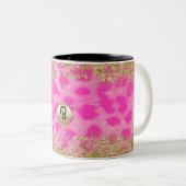 Tasse 2 Couleurs Imprimé guépard léopard rose pailleté or monogramm (Devant droit)