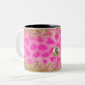 Tasse 2 Couleurs Imprimé guépard léopard rose pailleté or monogramm (Devant gauche)