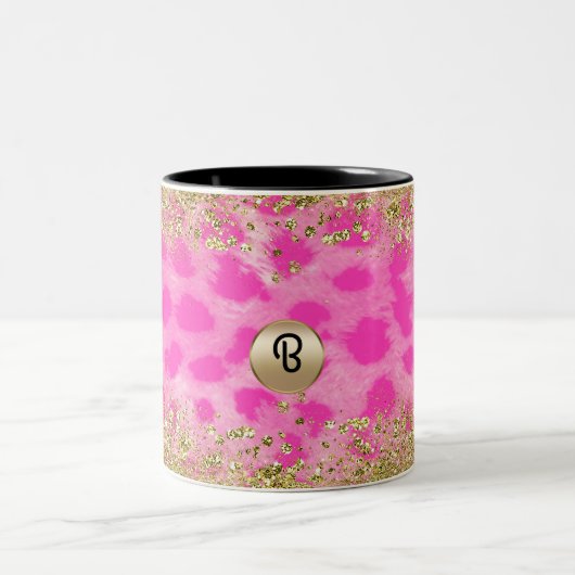Tasse 2 Couleurs Imprimé guépard léopard rose pailleté or monogramm (Centre)