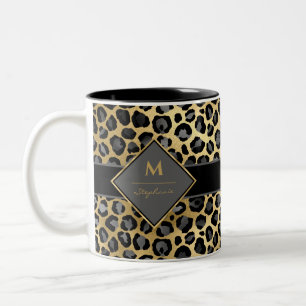 Tasse 2 Couleurs Imprimé Léopard Monogramme Tendance Noir Gris &