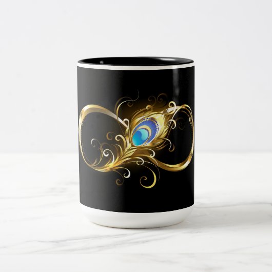 Tasse 2 Couleurs Infinité avec plume de paon doré (Centre)
