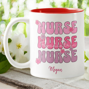 Tasse 2 Couleurs Infirmière psychiatrique Pink Pastel Super Floral