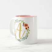 Tasse 2 Couleurs Initiale A Monogramme Floral Doré (Devant gauche)