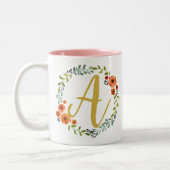 Tasse 2 Couleurs Initiale A Monogramme Floral Doré (Gauche)