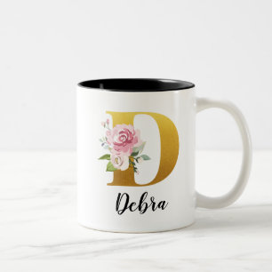 Tasse 2 Couleurs Initiale de monogramme floral personnalisé