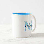 Tasse 2 Couleurs Initiale Monogrammée Élégant Nom Manuscrit (Devant droit)