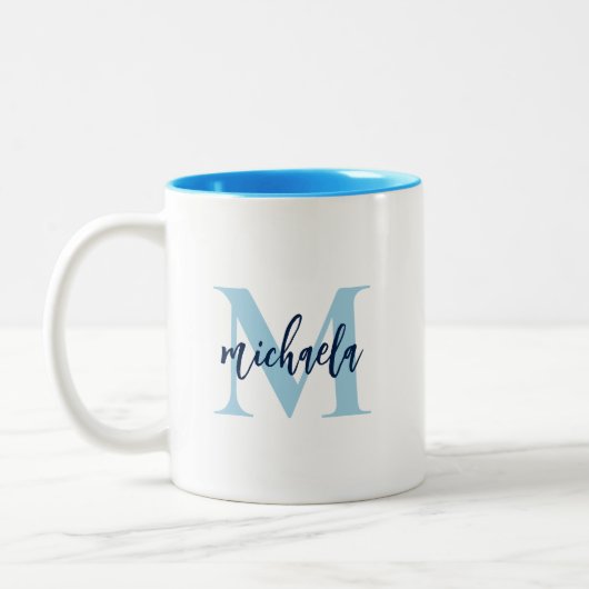 Tasse 2 Couleurs Initiale Monogrammée Élégant Nom Manuscrit (Gauche)