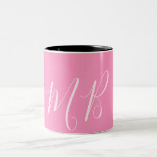Tasse 2 Couleurs initiales de nom monogramme rose et blanc