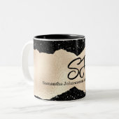 Tasse 2 Couleurs Initiales Monogrammes sur noir et or luxueux (Devant gauche)